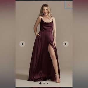Wine David’s Bridal cowl neck dress